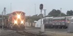 BNSF coal train passes Amtrak